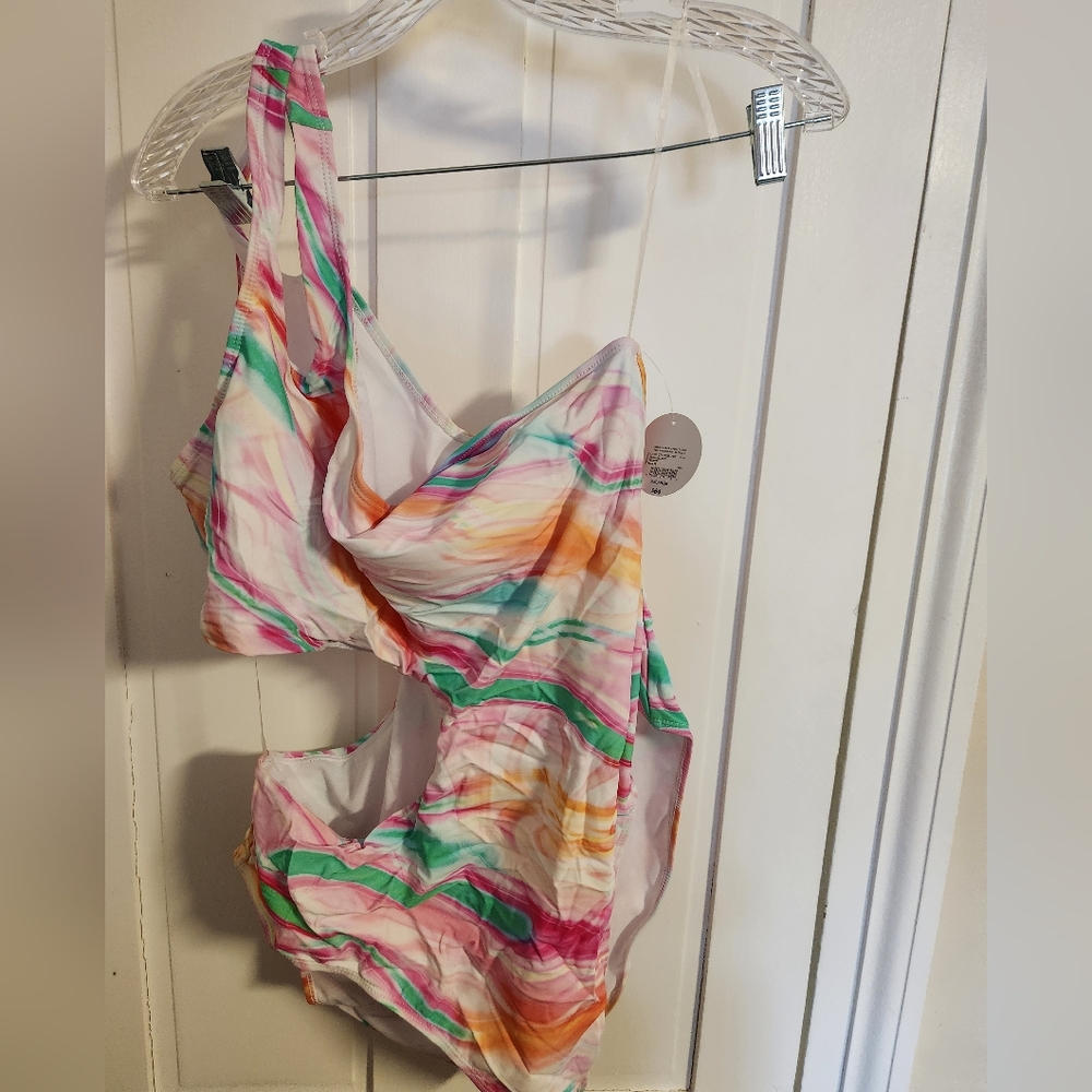 Colorful One-Piece Cutout Swimsuit XXL NWT